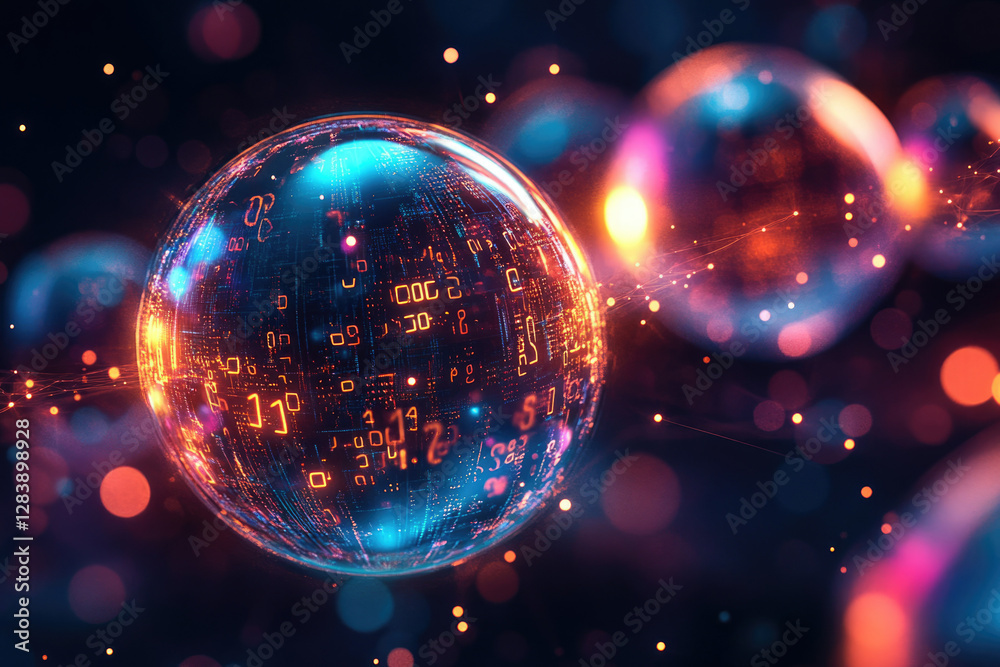 Fototapete a glowing sphere filled with digital code, representing global interconnectedness and data flow.