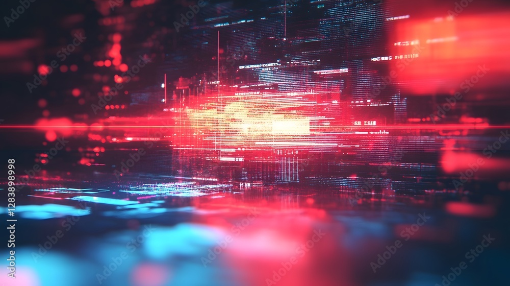 Aufkleber futuristic digital cityscape with vibrant neon lights glitchy effects and a dynamic atmosphere inten