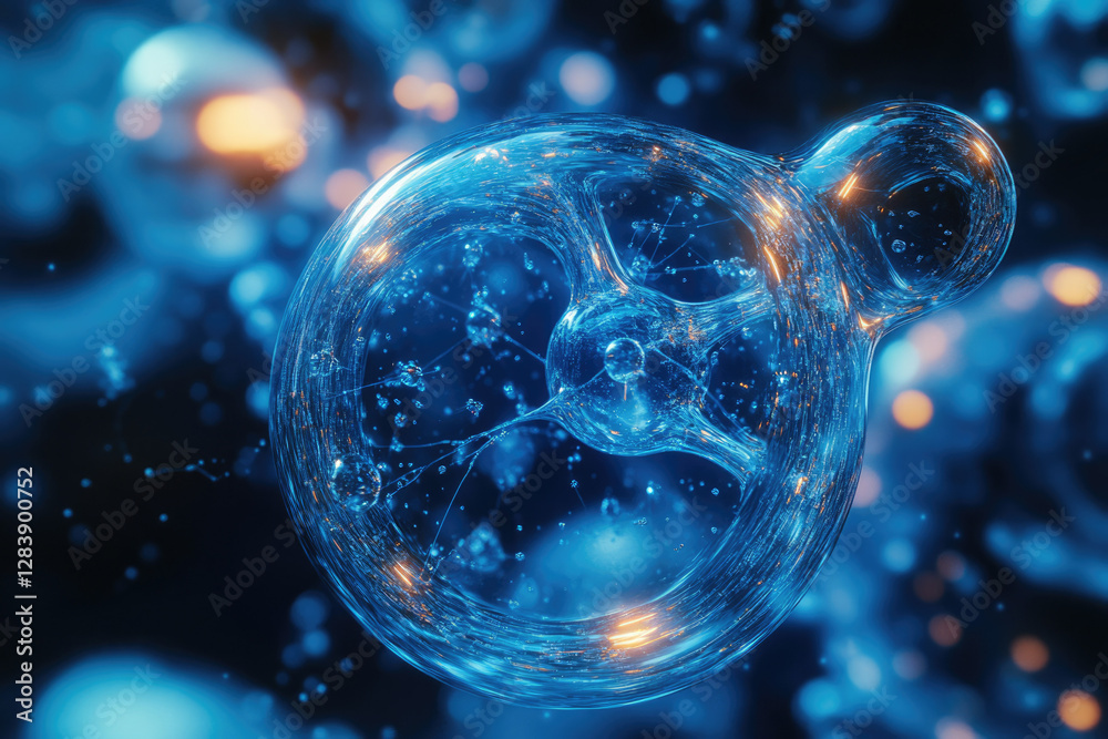 Aufkleber Abstract 3D rendering of a glowing blue neuron, intricate network within a transparent sphere, representing neural connections and communication.