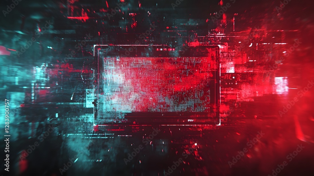 Poster Futuristic digital glitch abstract background with overlapping neon colored shapes dynamic data like patterns and a surreal technological aesthetic  Experimental visual art with a cyberpunk