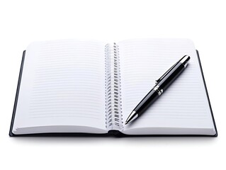 Blank Notebook with Elegant Black Pen on White Background for Note Taking, Writing, and Planning