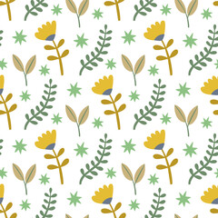 Spring Floral Seamless Pattern, abstract seamless pattern with flowers and branches, background graphic design print vector illustration, vintage colors.