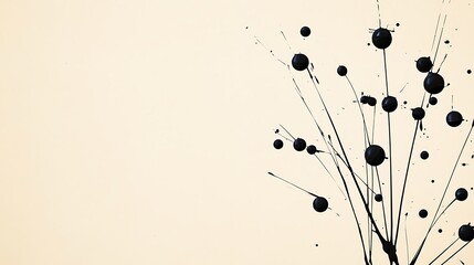 Abstract black ink splatter creating an artistic design on a light beige background for creative projects