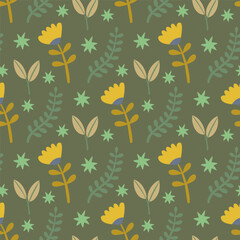 Obraz premium Spring Floral Seamless Pattern, abstract seamless pattern with flowers and branches, background graphic design print vector illustration, vintage colors.