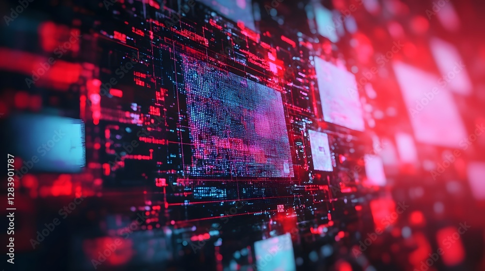 Poster Futuristic digital landscape showcasing an intricate abstract network of data code and digital patterns  Representing the complexity and interconnectedness of modern technology and the digital world