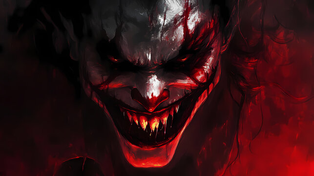 Evil joker smile. Demonic Smiling Portraits. Illustration