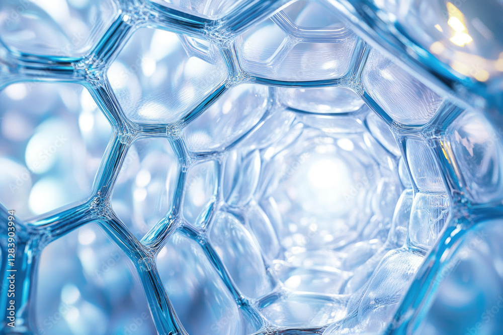 Poster Abstract image of a translucent honeycomb structure, resembling a microscopic view or futuristic tunnel.