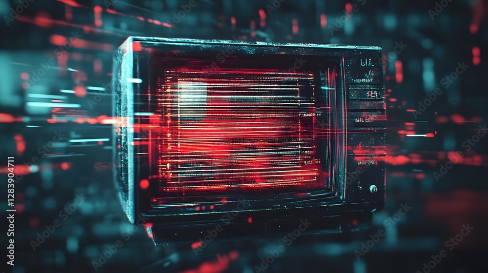 Poster Futuristic glowing digital technology background with illuminated neon lights abstract geometric patterns and a sense of energy and dynamism