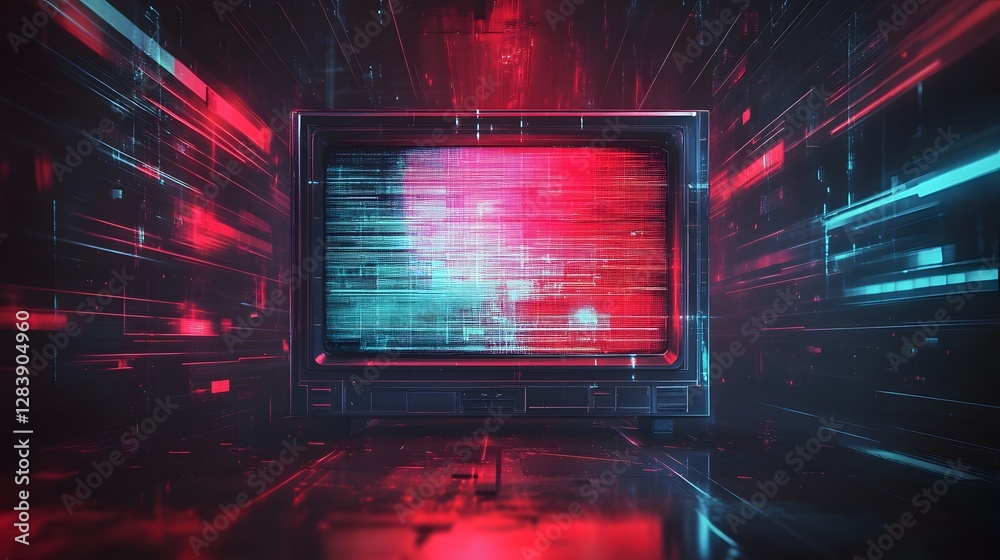 Poster Futuristic neon abstract digital lighting and motion background with glowing lines shapes and patterns creating a dynamic high tech and sci fi inspired visual experience