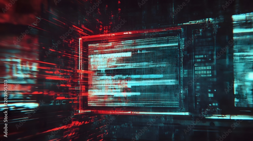 Poster Futuristic neon digital technology background with glowing circuits binary code and abstract data flow  Represents the rapid advancement and innovation in the high tech industry computer science