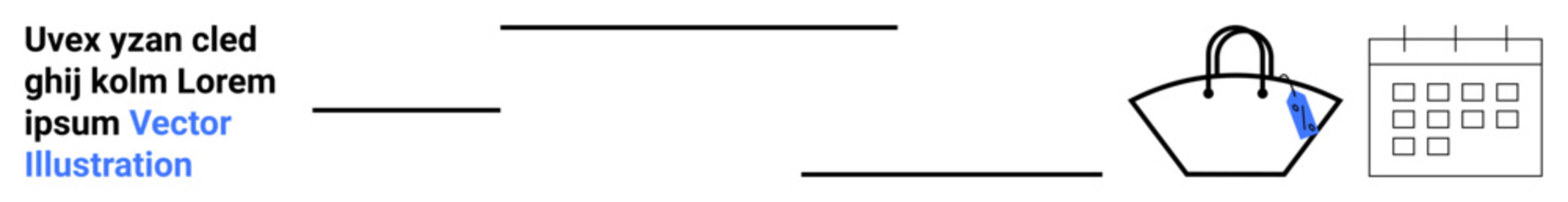 Shopping bag along with a calendar and text lines representing retail planning, sale preparation, e-commerce scheduling, or shopping promotions. Ideal for marketing, e-commerce, retail events