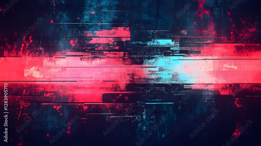 Aufkleber Futuristic neon glitch abstract digital background with vibrant colorful lights distortion and dynamic energy  Experimental surreal and visually striking digital art concept for technology