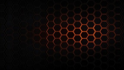 black hexagonal honeycomb pattern with glowing orange edges on dark background, modern graphic design