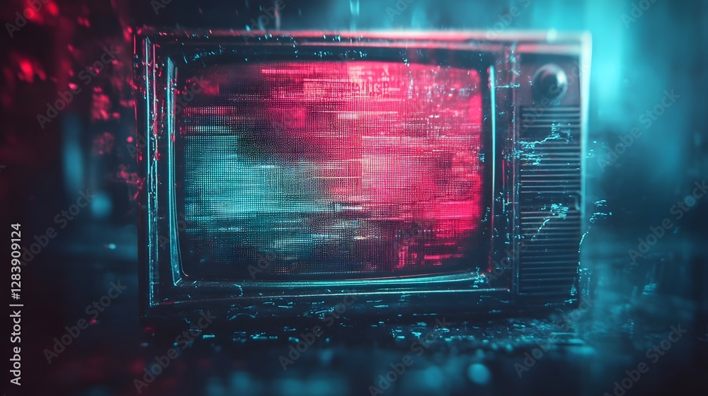 Poster Glitched Neon Glow   Distorted Digital Abstract Art with Vibrant Colors Fractal Patterns and Futuristic Aesthetics for Captivating Sci Fi Experimental and Visually Stunning Imagery