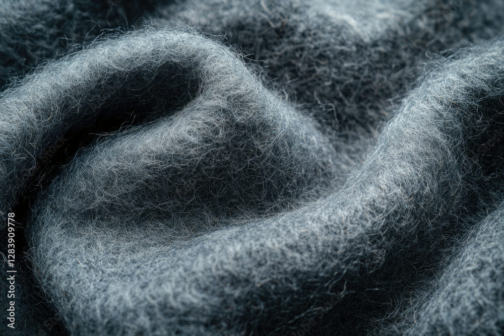 Poster close-up of a soft, dark gray fluffy fabric with a textured surface.