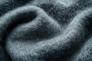 Close-up of a soft, dark gray fluffy fabric with a textured surface.
