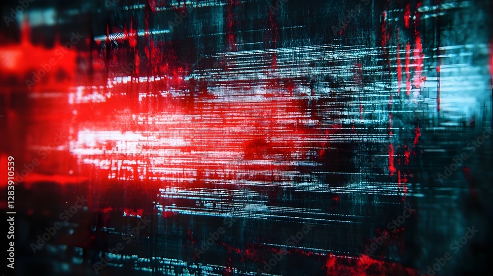 Leinwandbilder glitchy futuristic digital background with blurred light streaks distorted circuit patterns and chao
