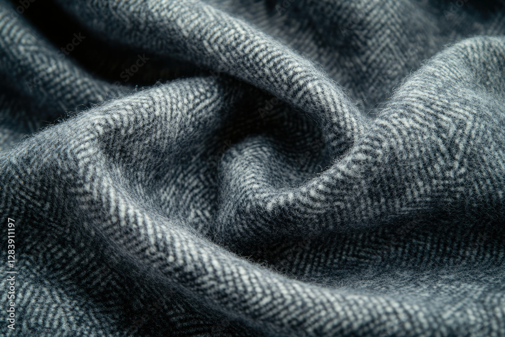 Poster close-up of a soft, gray herringbone wool fabric with a textured surface.