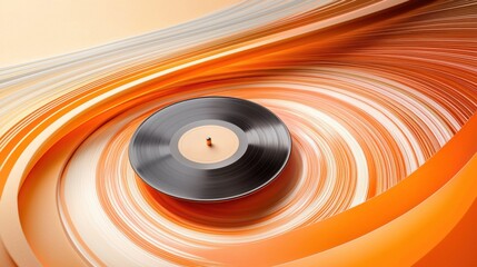 Close up of a classic vinyl record spinning on a turntable, retro music nostalgia vintage sound