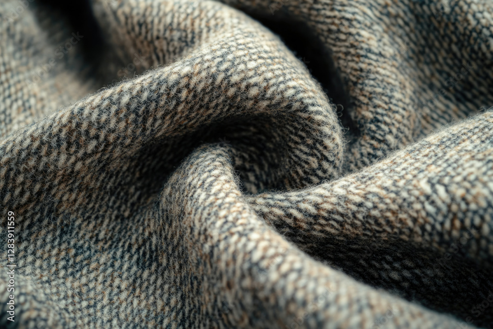 Poster Close-up of textured woolen fabric with a subtle herringbone pattern, showcasing its soft and warm nature.