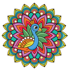 Obraz premium Vibrant peacock design in a decorative mandala frame
