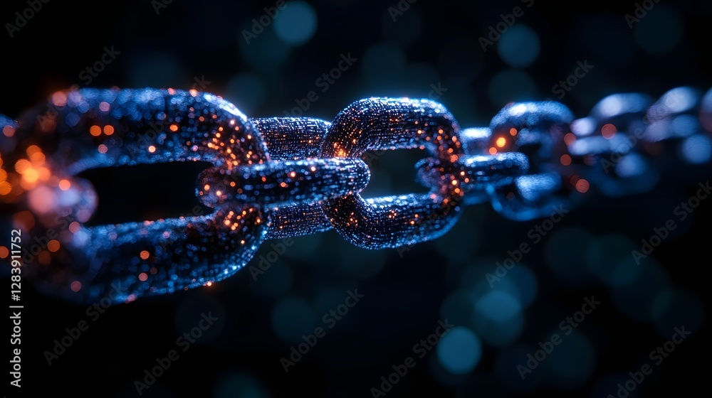 Aufkleber Glowing digital chain with sparkling metallic links representing the interconnected technology data communication and cyber security concepts