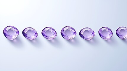 Shiny Purple Gems Arranged in a Straight Line on a Light Background for Jewelry and Decoration Purposes
