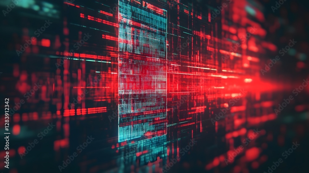 Poster Glowing Digital Grid of Luminous Data and Information in a Futuristic Style Abstract Background  3D Rendering of a Dynamic Matrix of Lines Patterns and Geometric Shapes in a Sci Fi Digital Landscape