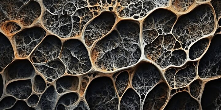 Abstract cellular structure in blue and gold with a metallic texture, perfect for luxury and scientific design themes