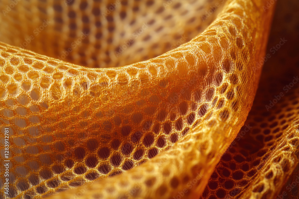 Poster Close-up of golden honeycomb-patterned fabric, showcasing its texture and intricate weave.