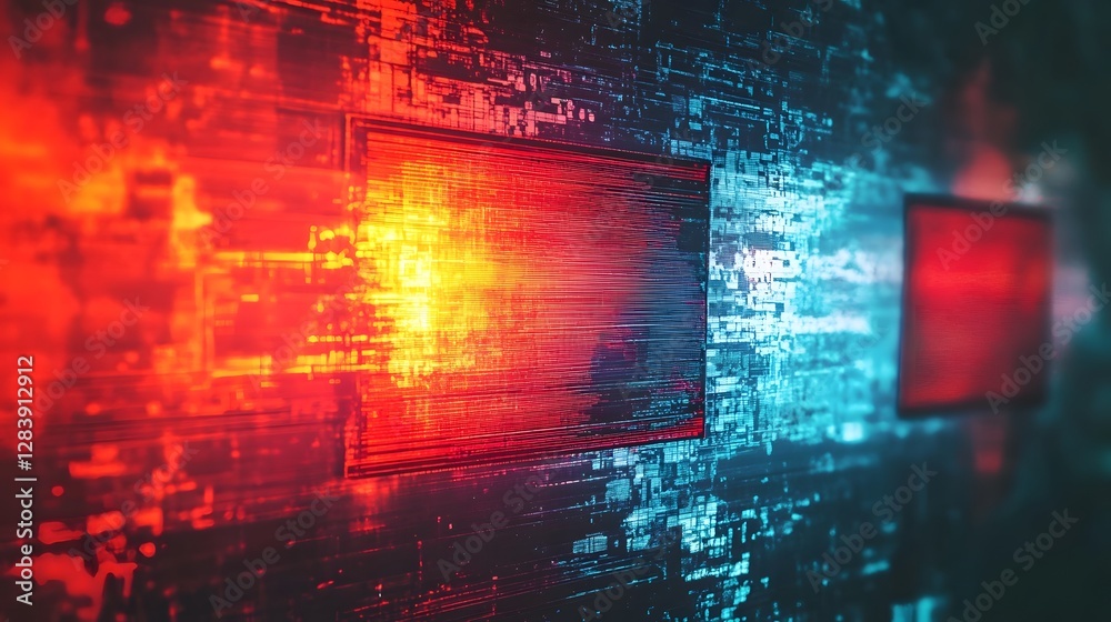 Poster Glowing Futuristic Digital Abstract Backdrop with Vibrant Lights and Technological Patterns  Futuristic Graphic of an Intelligence or High Tech Digital System