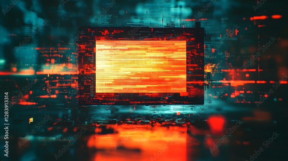 Poster Glowing Futuristic Digital Technology Abstract Backdrop with Neon Lights Data Patterns and Inspired Visuals  Vibrant Luminous and Captivating Conceptual