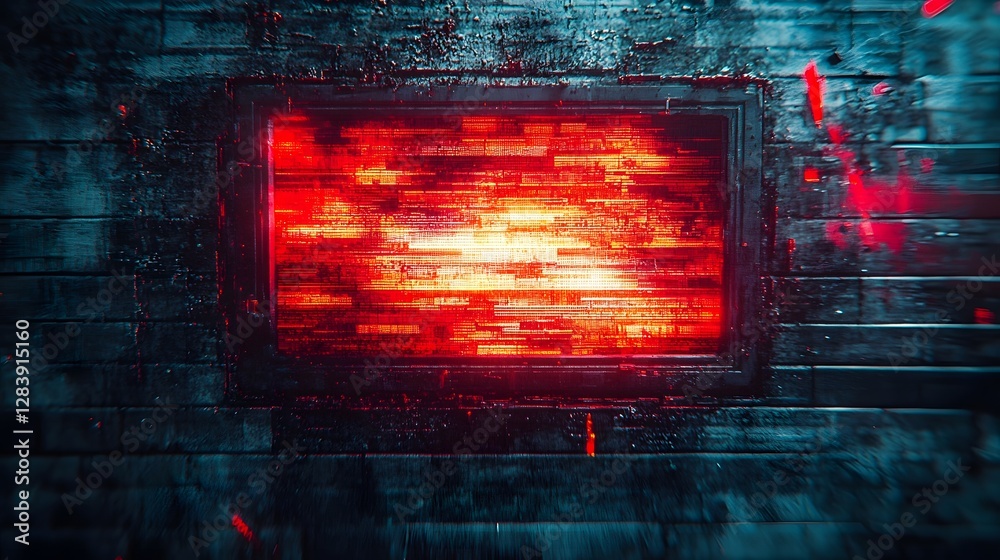 Poster Intense fiery glow radiating from a digital screen or display creating an abstract energetic and futuristic backdrop with vibrant colors and patterns