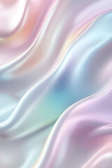 Obraz premium Pastel background of surreal depiction of iridescent, flowing material, resembling liquid silk or holographic waves. Its vibrant colors and dynamic textures