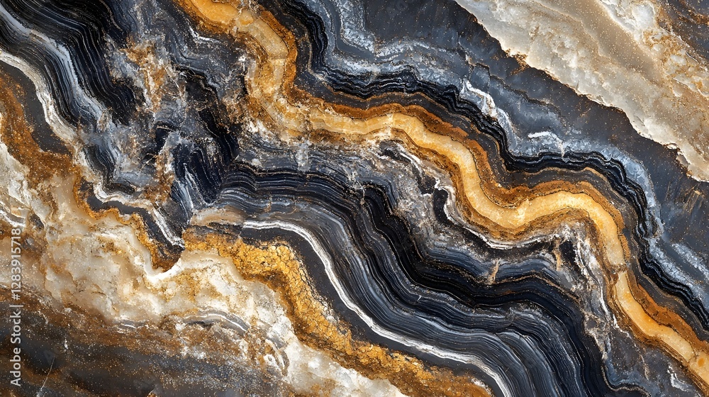 Poster intricate banded patterns and layers of natural mineral formations in earthy tones captured on a rug