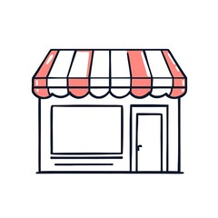 Charming Small Business Front Store with Pink Striped Awning and Display Window Illustration