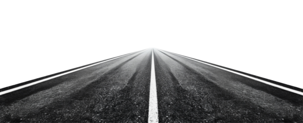 Endless asphalt road view transparency background png format white environment conceptual perspective