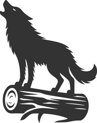 A wolf howling on a fallen log vector animal silhouette