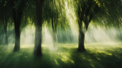 Obraz premium sunbeams through weeping willow trees