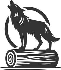 A wolf howling on a fallen log vector animal silhouette