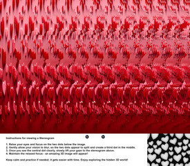 Optical illusion stereogram with hidden 3D hearts with instruction