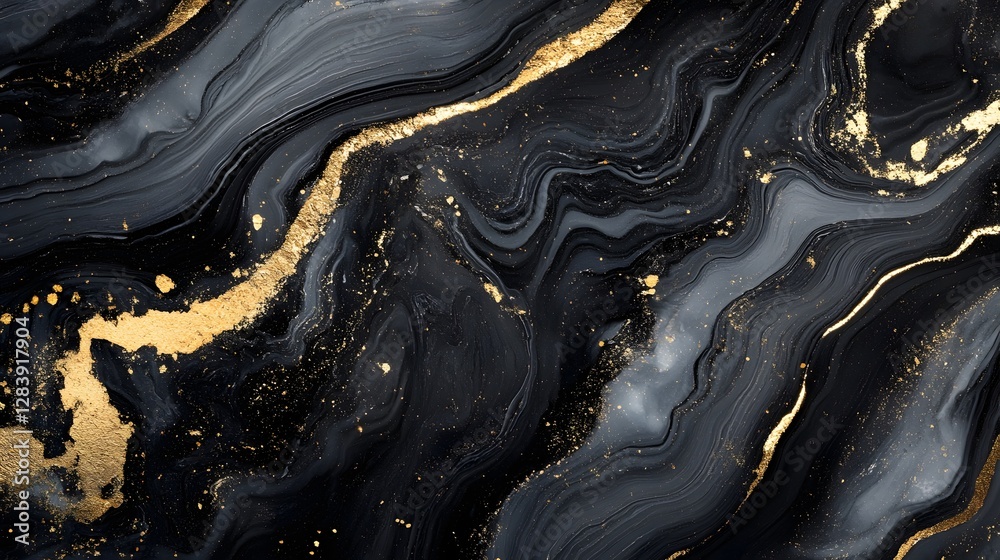 Poster Luxurious abstract background with an elegant marble texture design featuring shimmering metallic golden accents creating a captivating and opulent visual experience