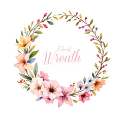 Naklejka premium Midsummer Wild field Wreath Watercolor Wildflower clipart, Delicate flower frame 