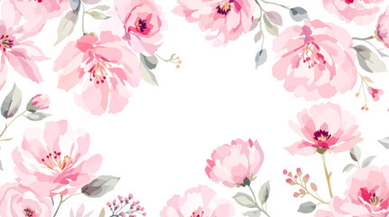 Seamless pattern with pink flowers painted in watercolor style on a white background, elegant floral design	