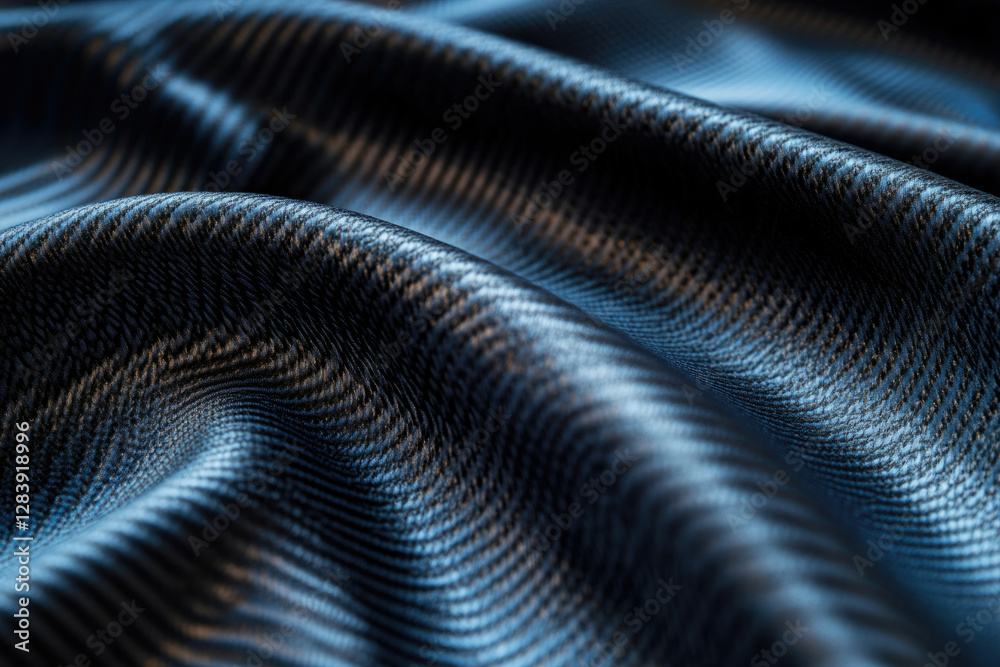 Poster Close-up of dark blue fabric with subtle texture, showing elegant waves and folds.