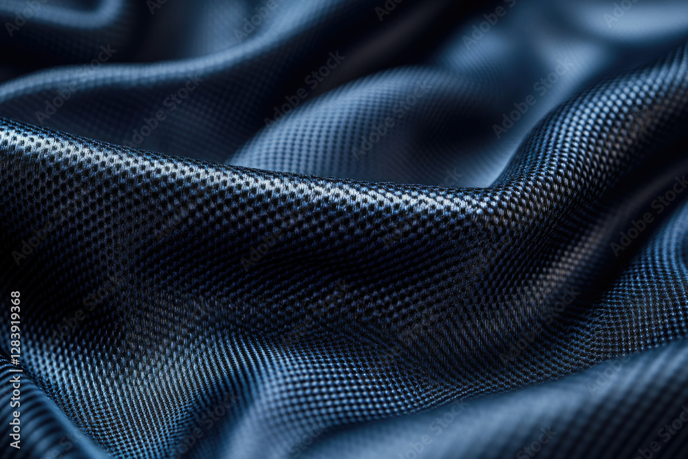 Poster close-up of dark blue fabric with a textured, wavy pattern. luxurious and smooth material.