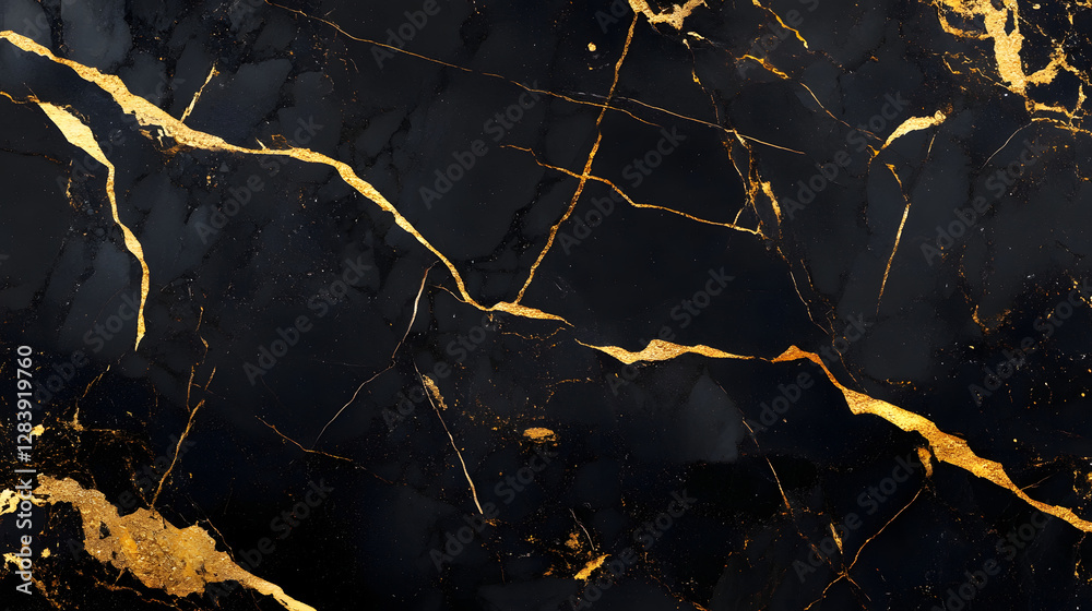 Poster luxurious and captivating golden veined marble texture with a dark elegant and sophisticated backdro