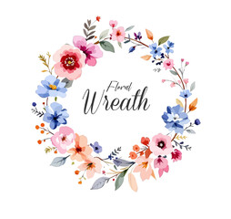Beautiful wildflower watercolor wreath, Watercolor wildflower wreath clipart on white background, Floral wreath	