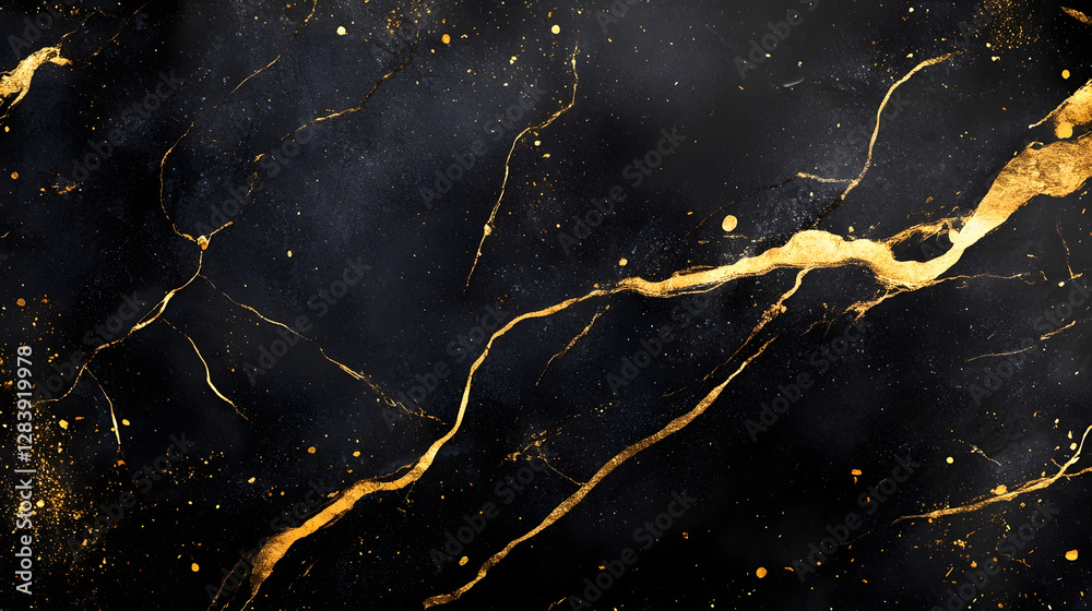 Poster Luxurious and elegant abstract background featuring a dark marbled texture with shimmering golden metallic accents and a captivating contemporary style