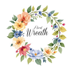 Fototapeta premium Watercolor Floral Wreath, Wreath Clipart Watercolor, Pastel Pink Flowers Wedding Clipart Wild Floral Clipart 